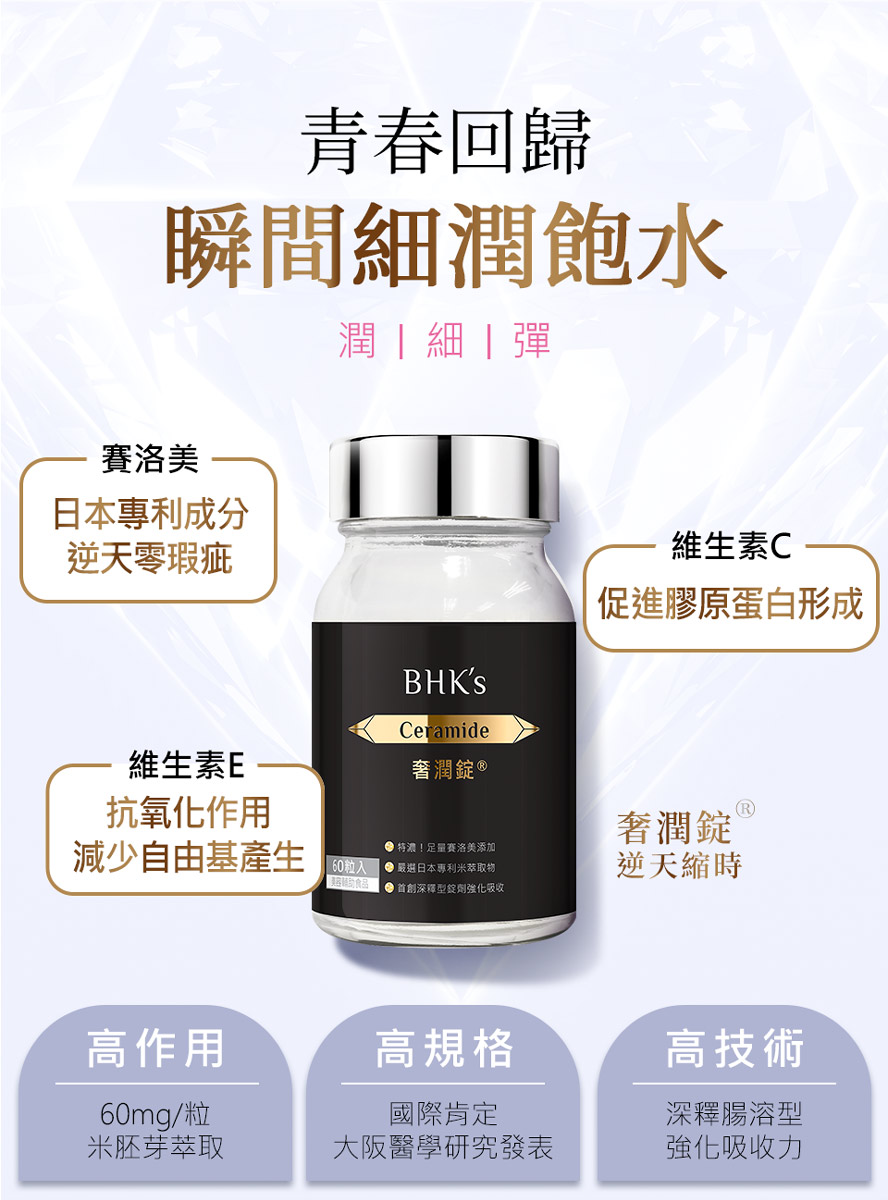 BHK奢潤錠，吃的神經醯胺。