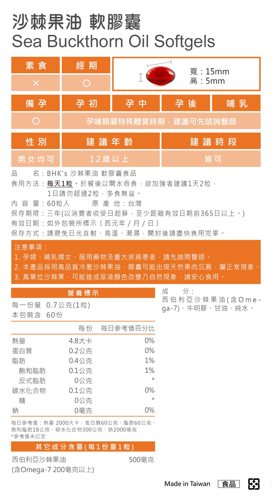 BHK's沙棘果油通過安全檢驗，安全無慮、無副作用