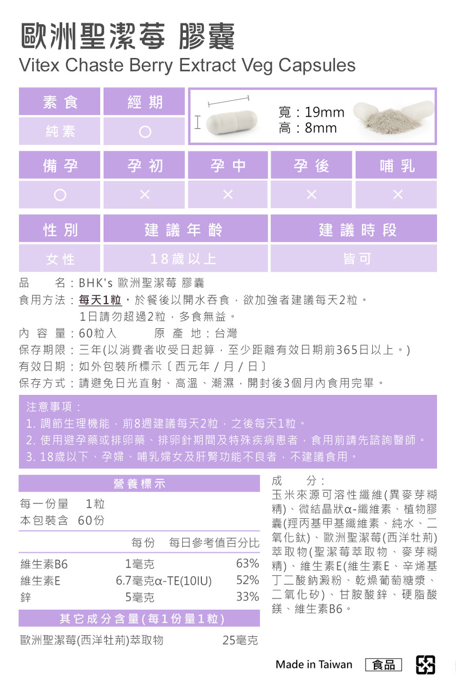 BHK's專利聖潔莓成分介紹。