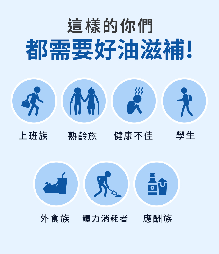 避免血栓，推薦中老年、三高族群、飲酒吸菸習慣、高壓上班族、心血管病史者食用。