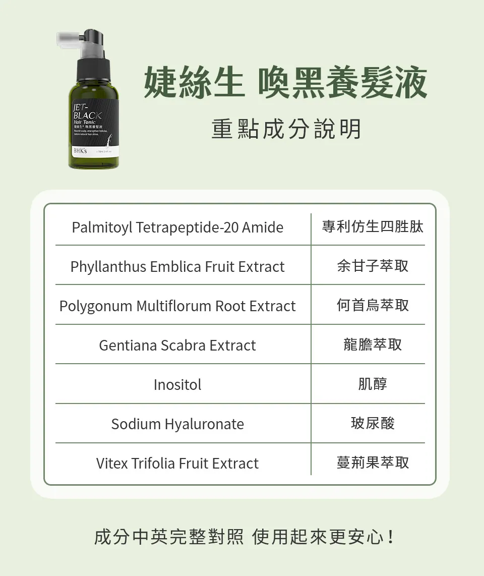 BHKs喚黑養髮液成分表。