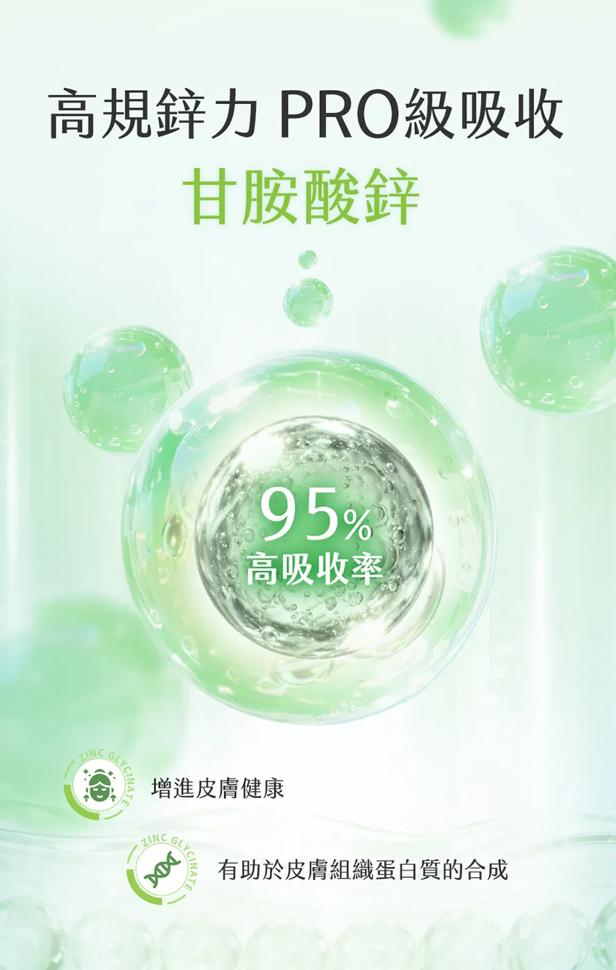 高規格甘胺酸鋅，95%高吸收率