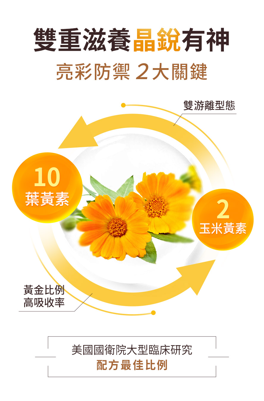 BHK葉黃素+決明子選用雙游離型成分。