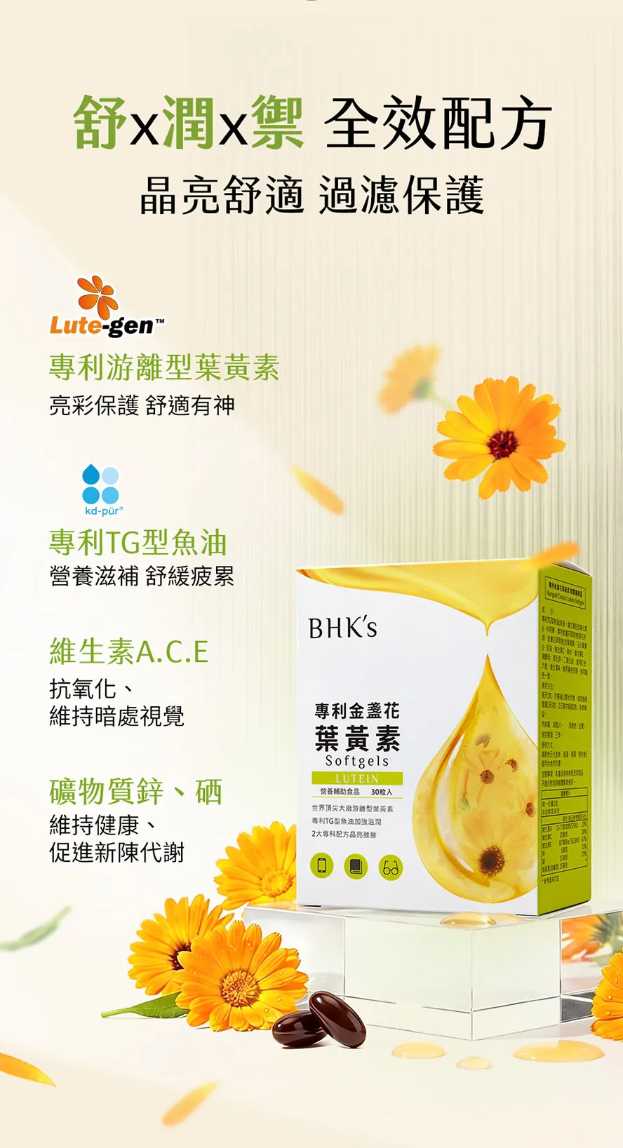 葉黃素全效配方：游離型態+TG魚油+鋅硒