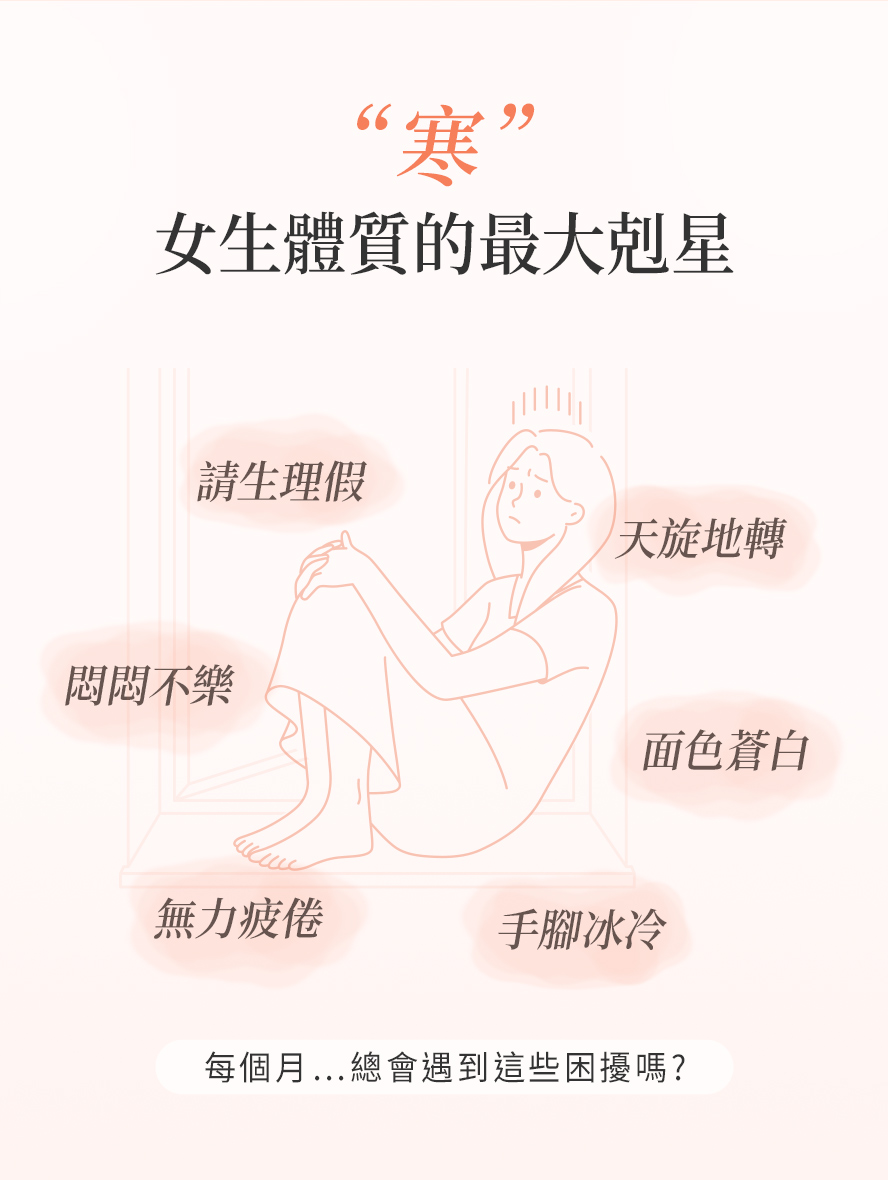 女性經期常見症狀，悶感不適、蒼白疲倦、手腳冰冷、情緒不佳