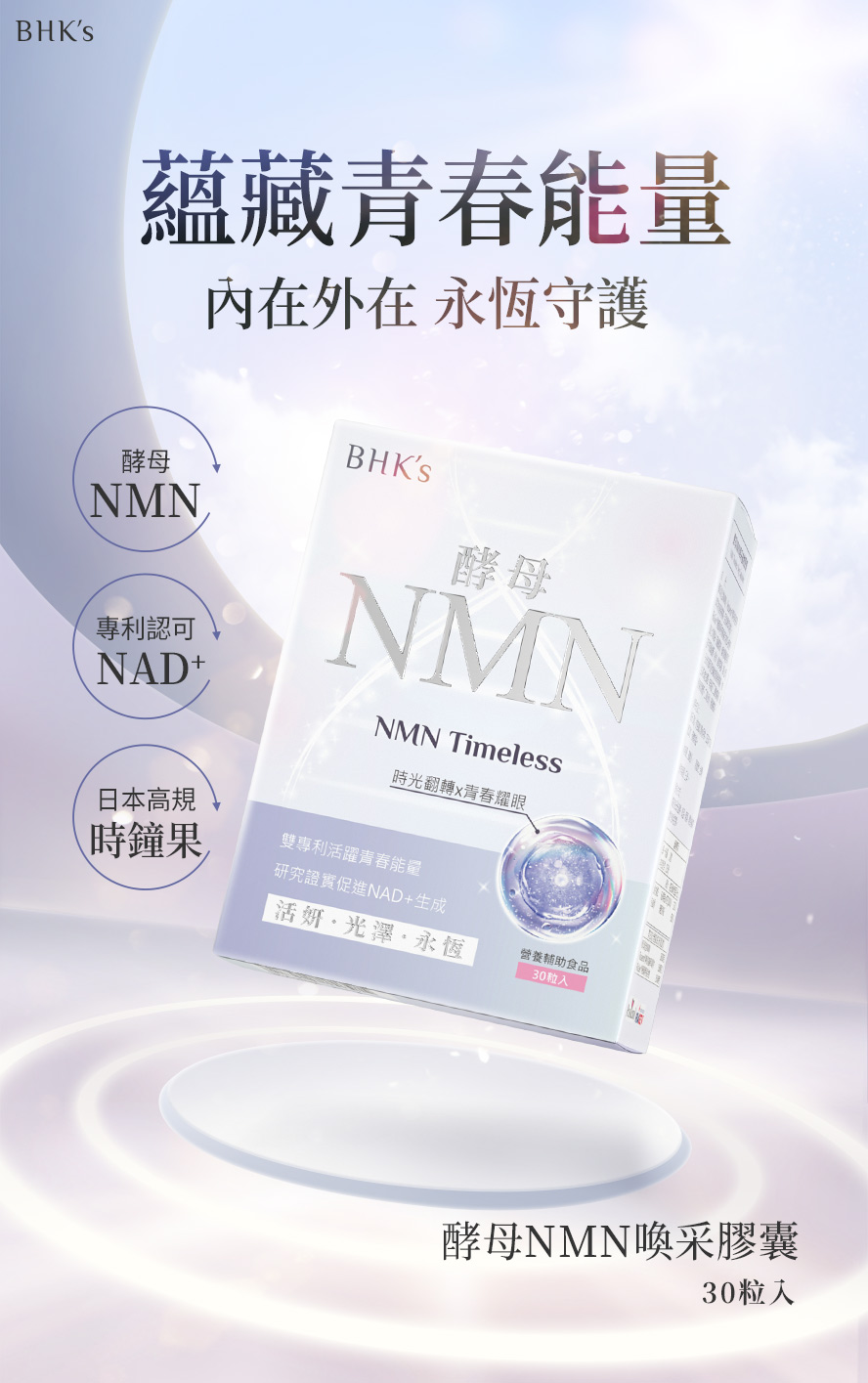 BHK's酵母NMN喚采膠囊介紹。