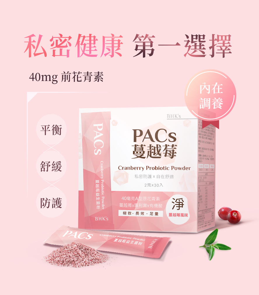 專業推薦BHKs蔓越莓，含40mg的PACs