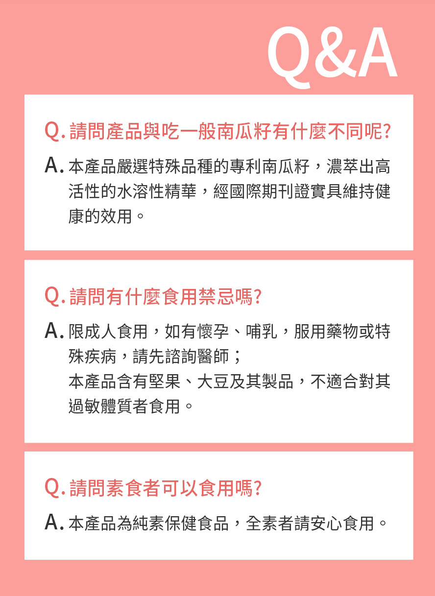 BHK機能護秘適問與答，本產品推薦更年期女性與產後婦女食用。