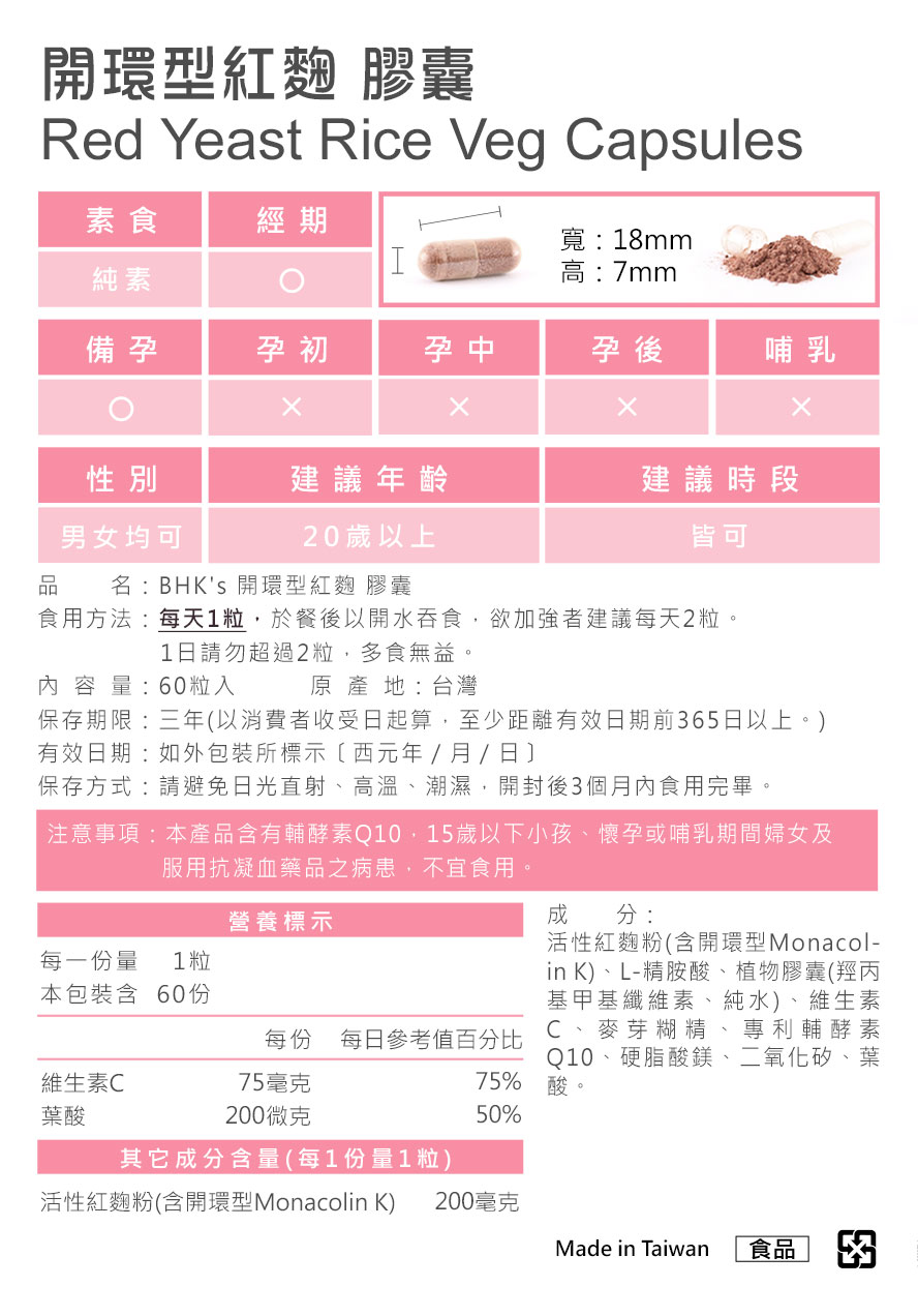 開環型紅麴通過安全檢驗,安全無慮,無副作用，有效對抗心血管疾病。