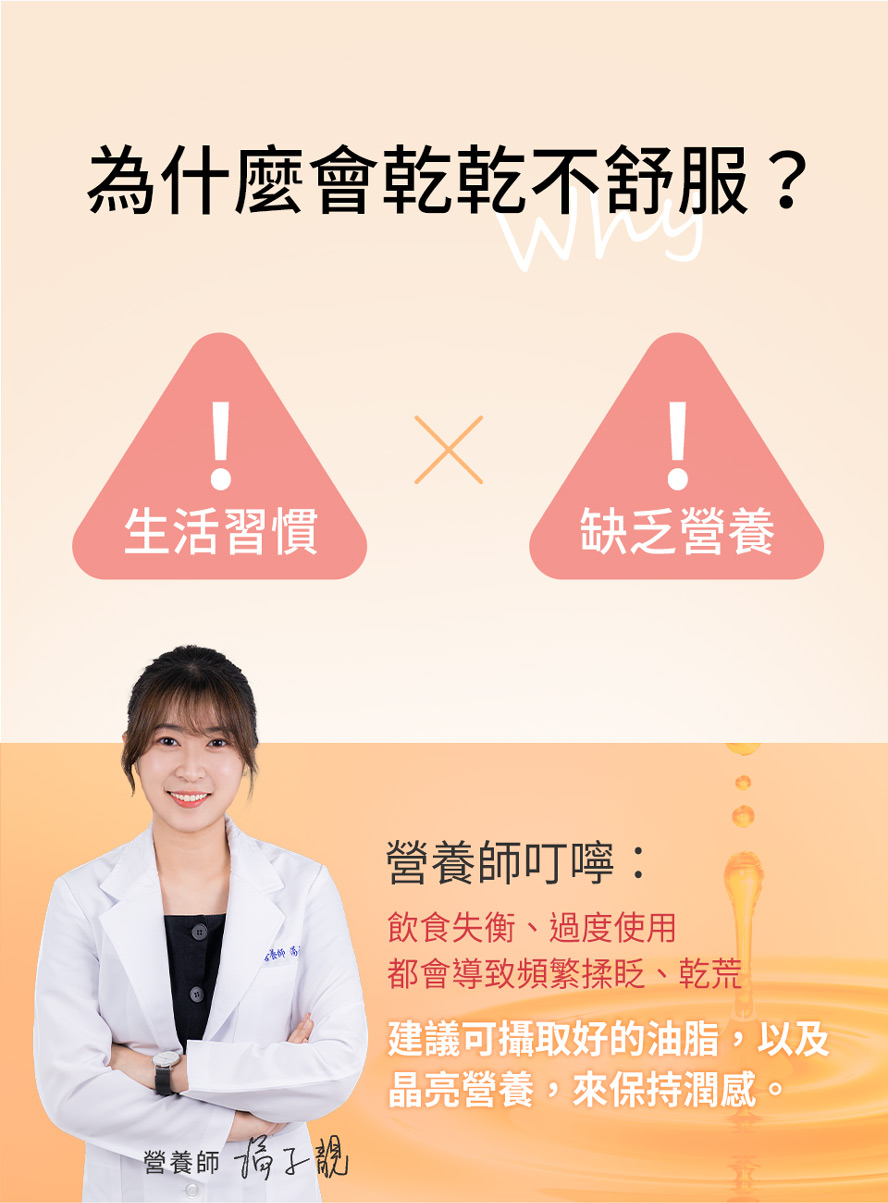 為什麼會乾?專家建議補充優質油脂與維他命A。
