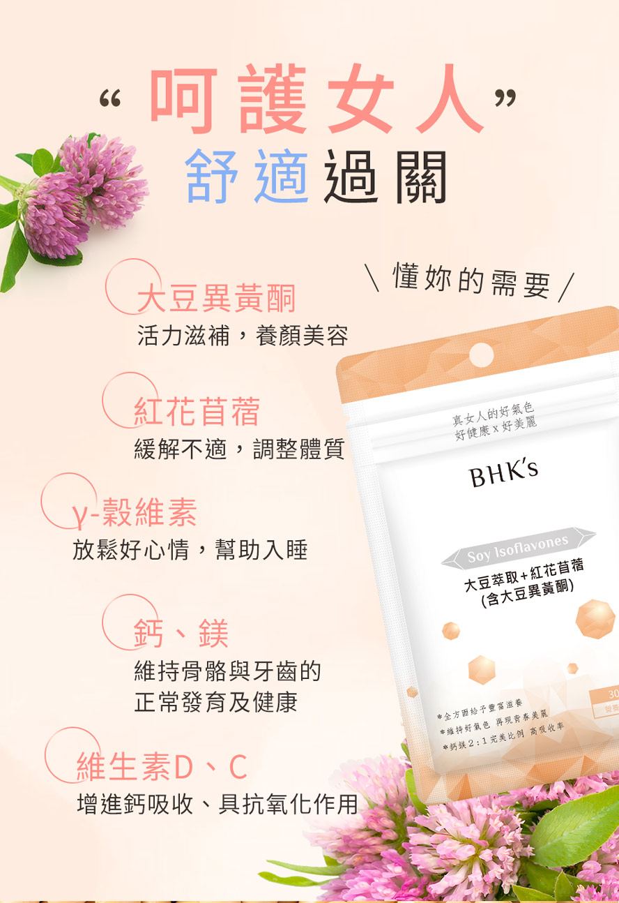 BHK大豆萃取+紅花苜蓿成分介紹。