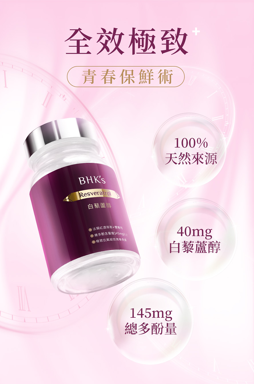 BHK白藜蘆醇每粒含40毫克反式白藜蘆醇。