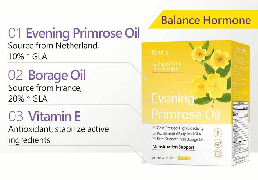 BHK's VitexEveningPrimrose promote high levels of the fatty acid called Gamma-Linolenic Acid (GLA), which helps treating  hormonal imbalances