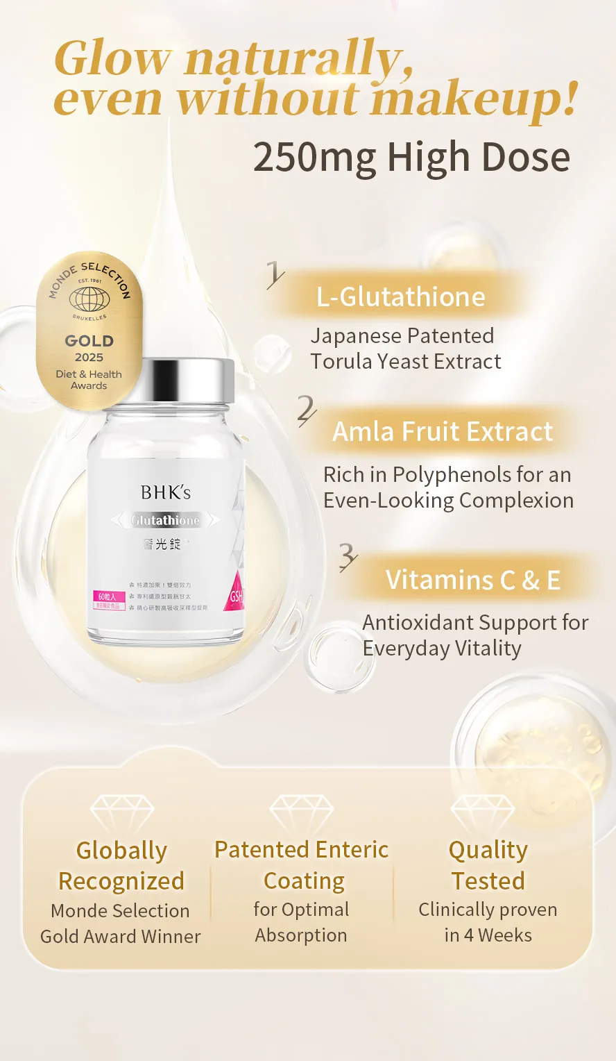 BHK's Glutathione and Ceramide have ceramide,vitamin C, and vitamin E makes you beautiful .