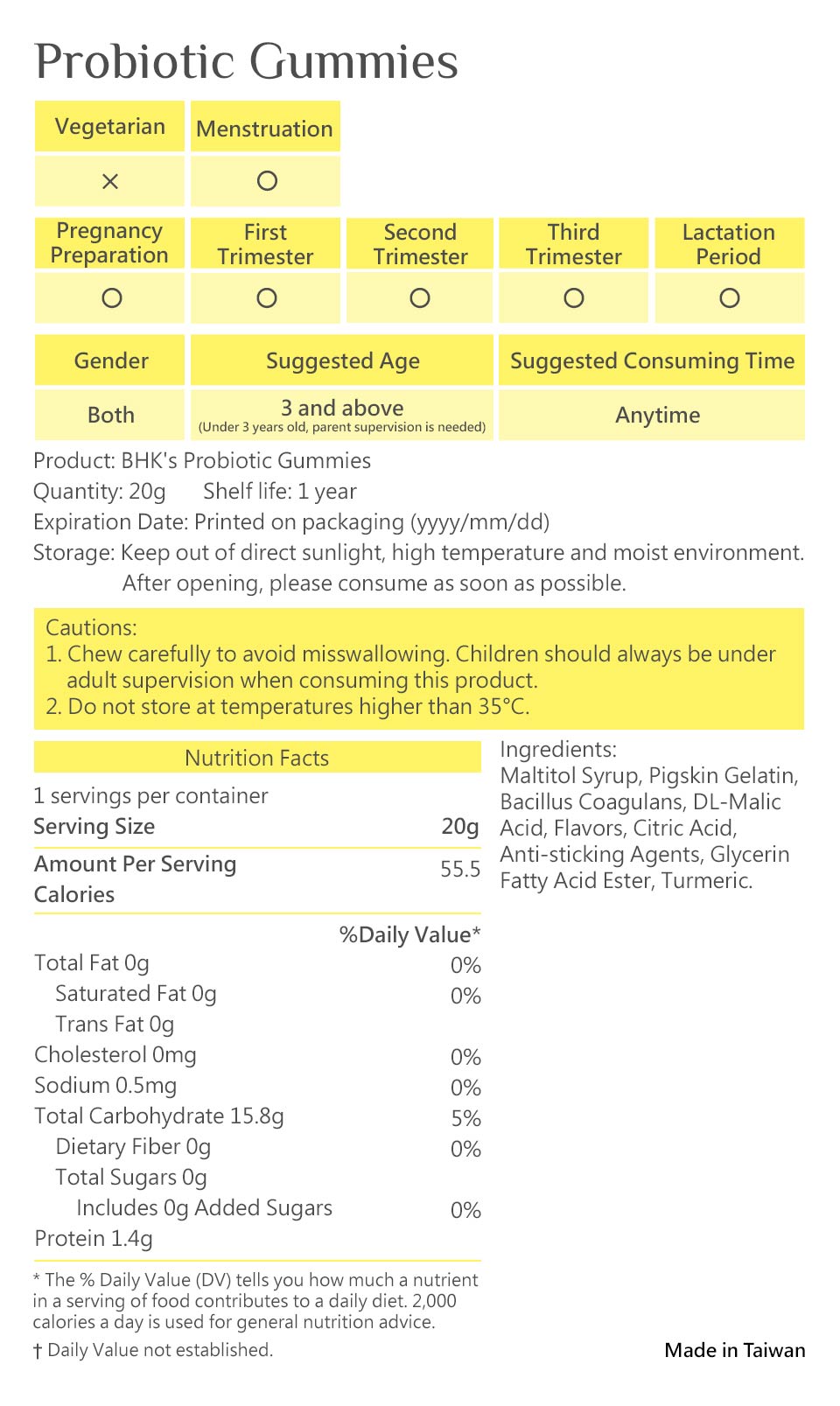 BHK's Probiotic Gummies is low in calories and sugar.