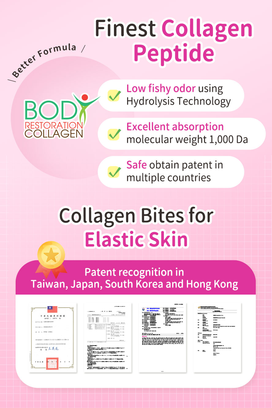 BHK’s Collagen Gummies has 4 international patents, small molecules for better absorption, zero fishy taste.
