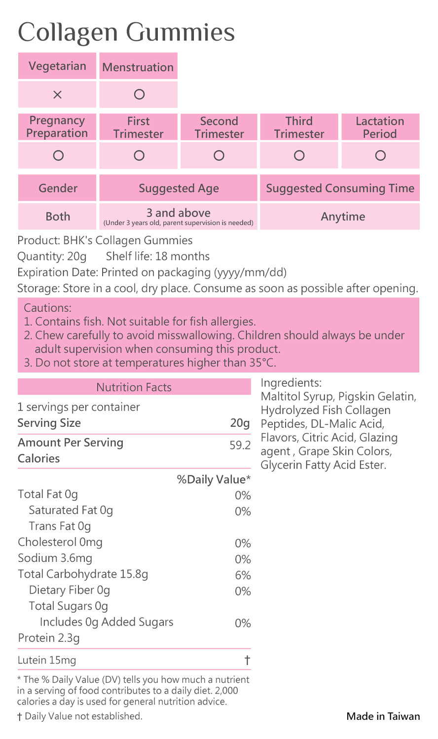 BHK’s Collagen Gummies  is low in calories and sugar.
