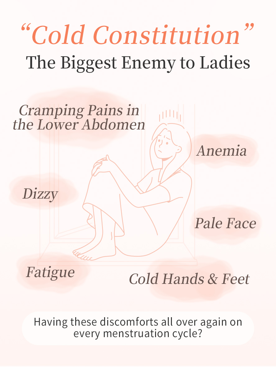 Women often experience PMS symptoms such as painful stomach cramps, dizziness, fatigue, anemia, and cold hands and feet.