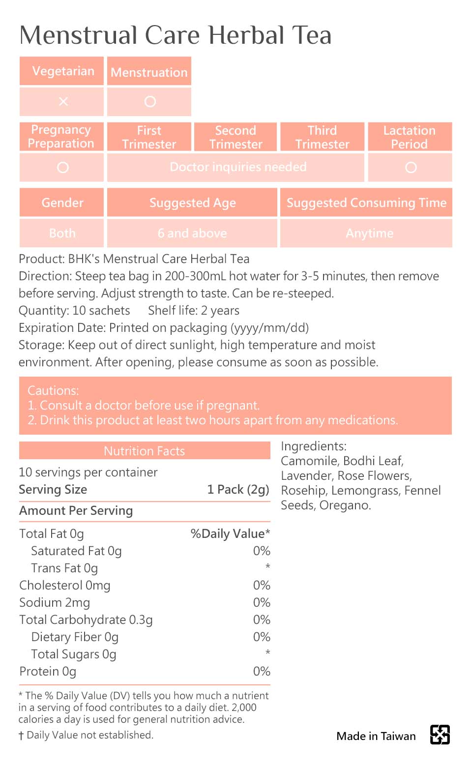 BHK's Menstrual Care Herbal Tea is safe to drink in daily.