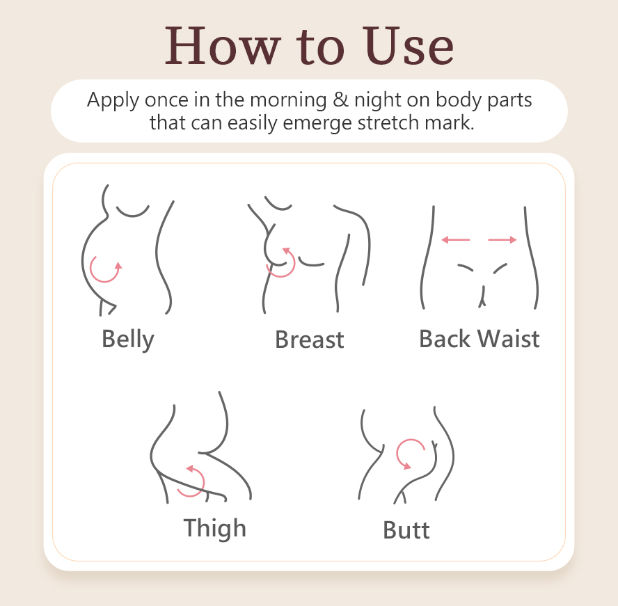 BHK's PregMommy Stretch Mark Cream can be applied twice a day on the body parts that can easily emerge stretch mark such as belly, breast, back waist, thigh, and butt.