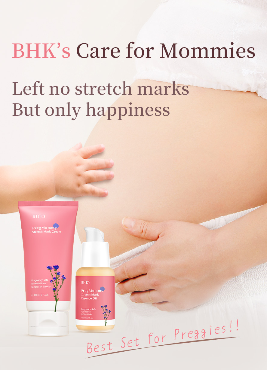 BHK's PregMommy Anti-Stretch Mark Essence Oil and BHK's Stretch Mark Cream are the pregnancy essentials for the mommies, left no stretch marks but only happiness with the newborn.