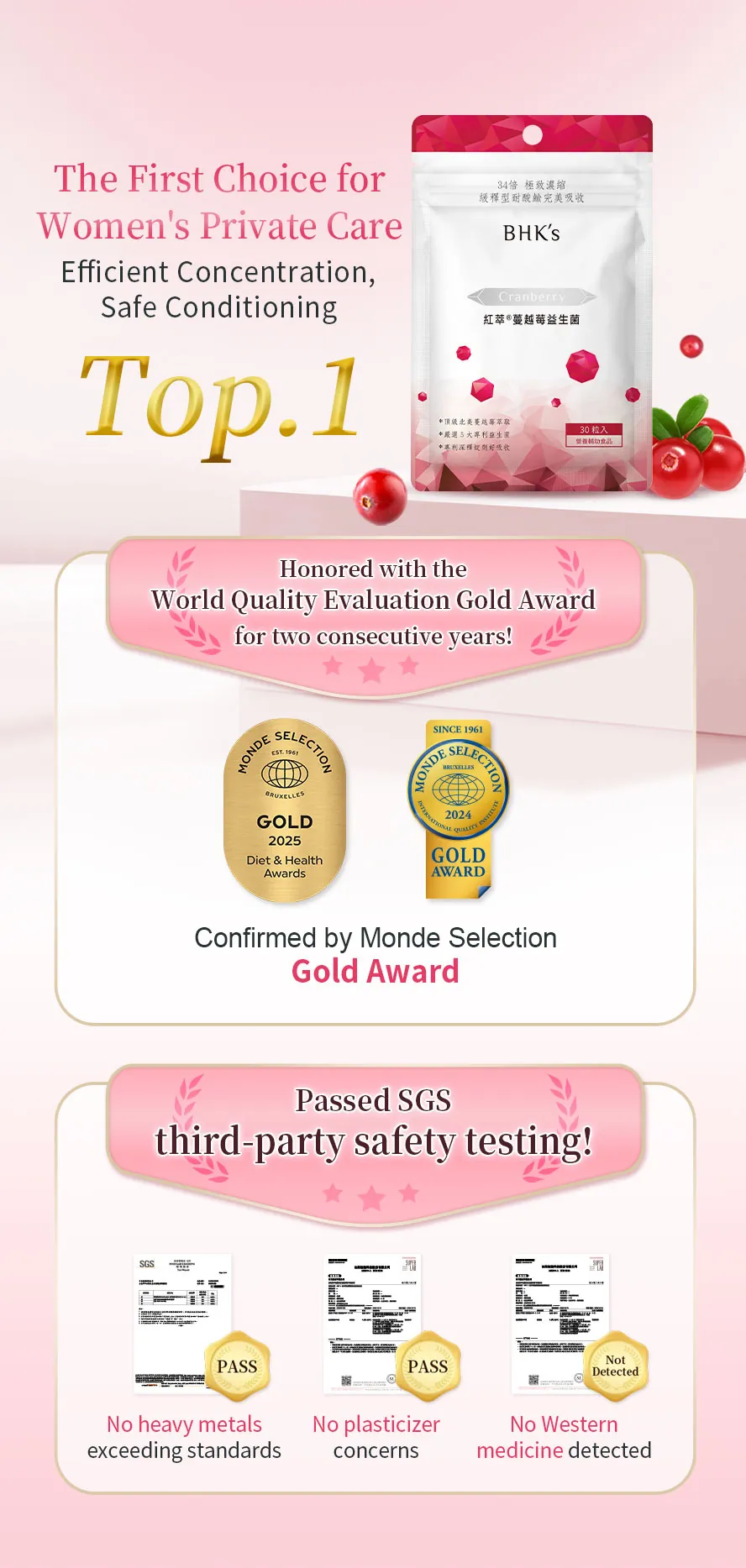 BHK's Crimson Cranberry Plus Probiotics Tablets uses deep release and crystal layered technology to protect nutrition and give 12-16 hours long-lasting protection.