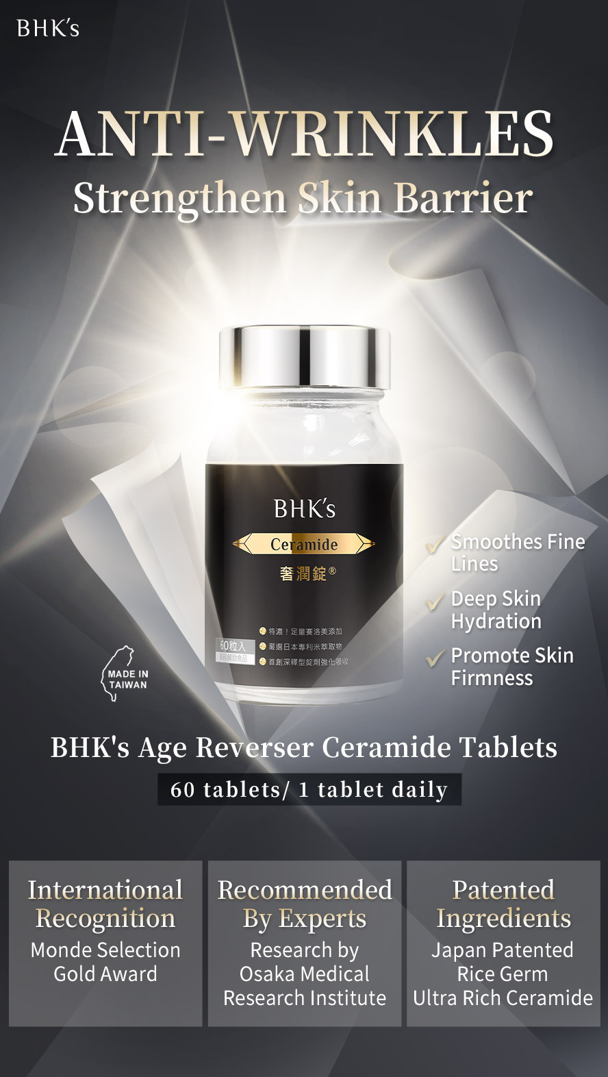 BHK's Age Reverser Ceramide smoothes fine lines, hydrates skin, and enhance skin firmness for anti-aging.