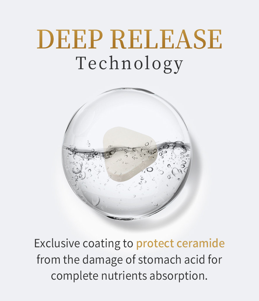 BHK's Age Reverser Ceramide uses deep release tablet coating to protect ceramide for complete nutrients absorption.