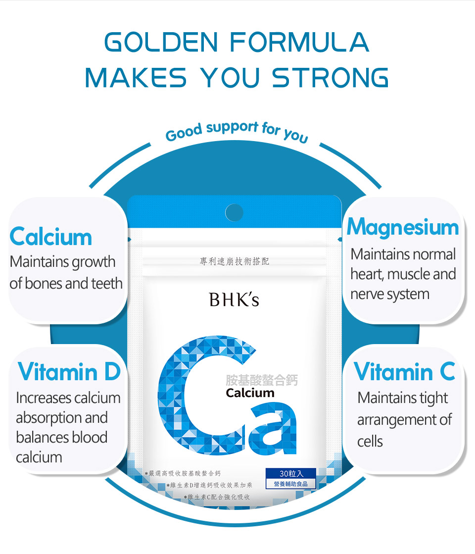 BHK's calcium are exclusive essence of health, which contain Ca, magnesium and vitamin D&C