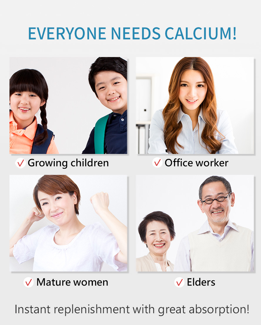 BHK's Amino Acid Chelated Calcium Tablets provide instant calcium replenishment for children, teenager, office worker, adult, and elders.