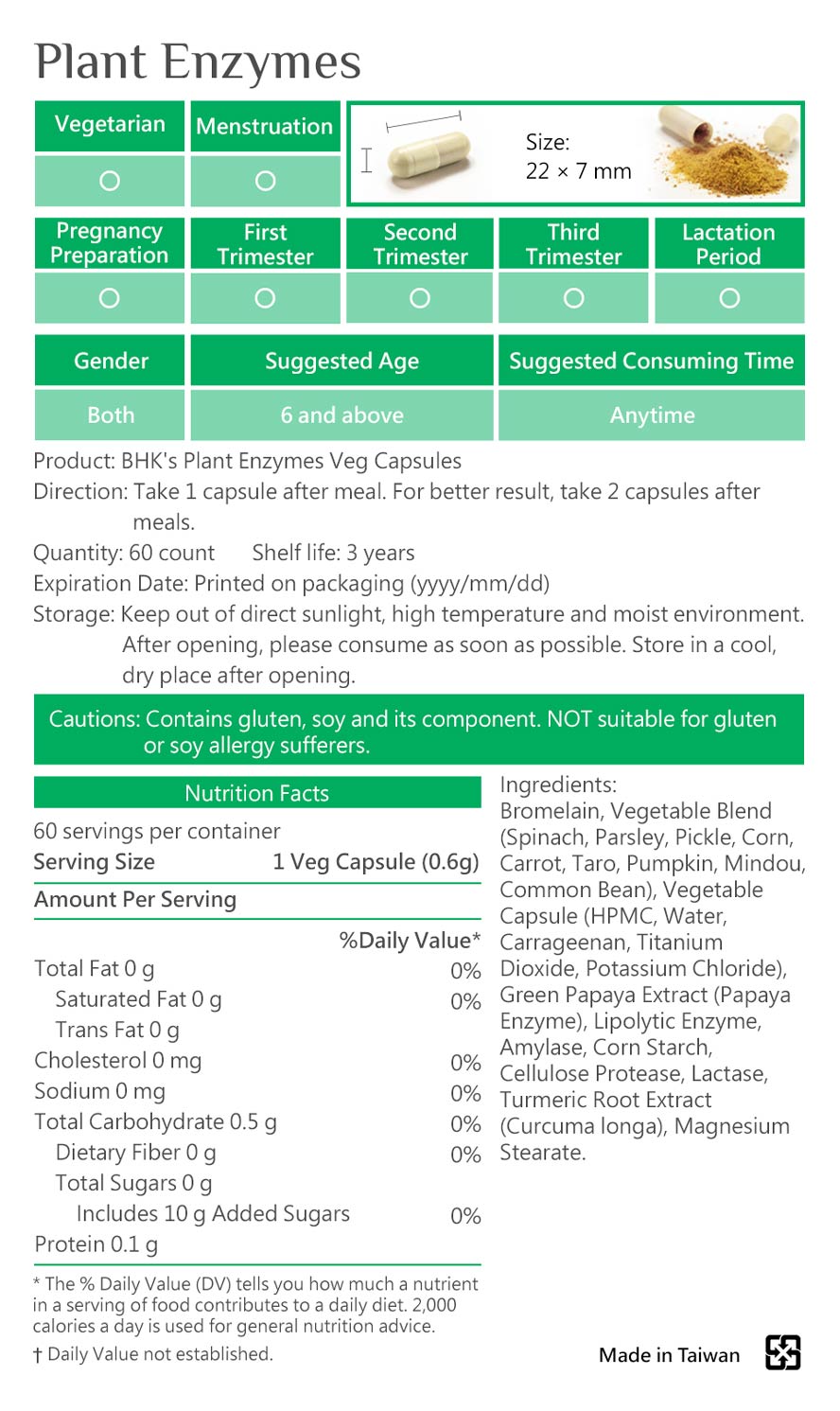 BHK's enzymes is safety inspection, No side effects, natural ingredients.