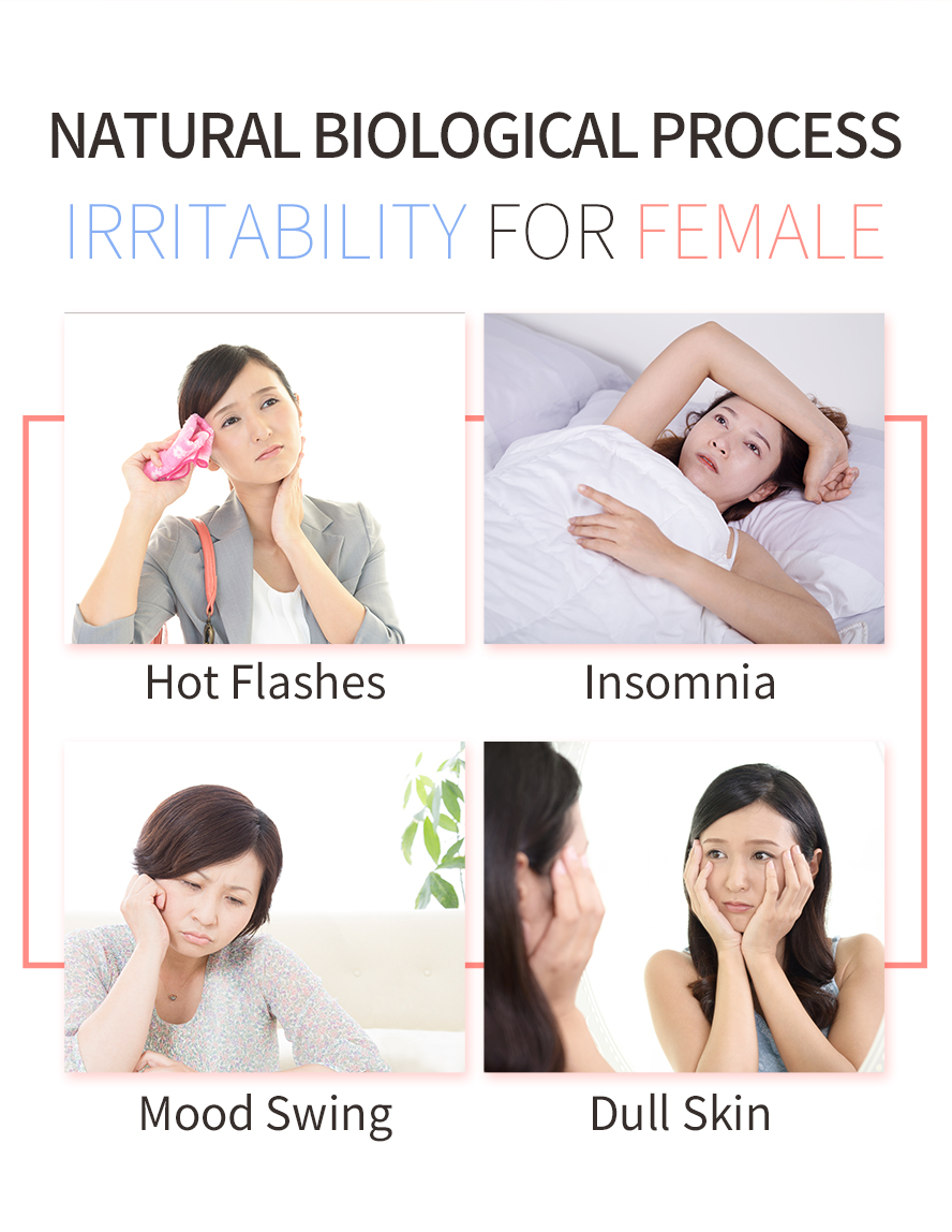 Dull skin, bad sleep quality, insomnia, hot flash are the common menopausal symptoms 