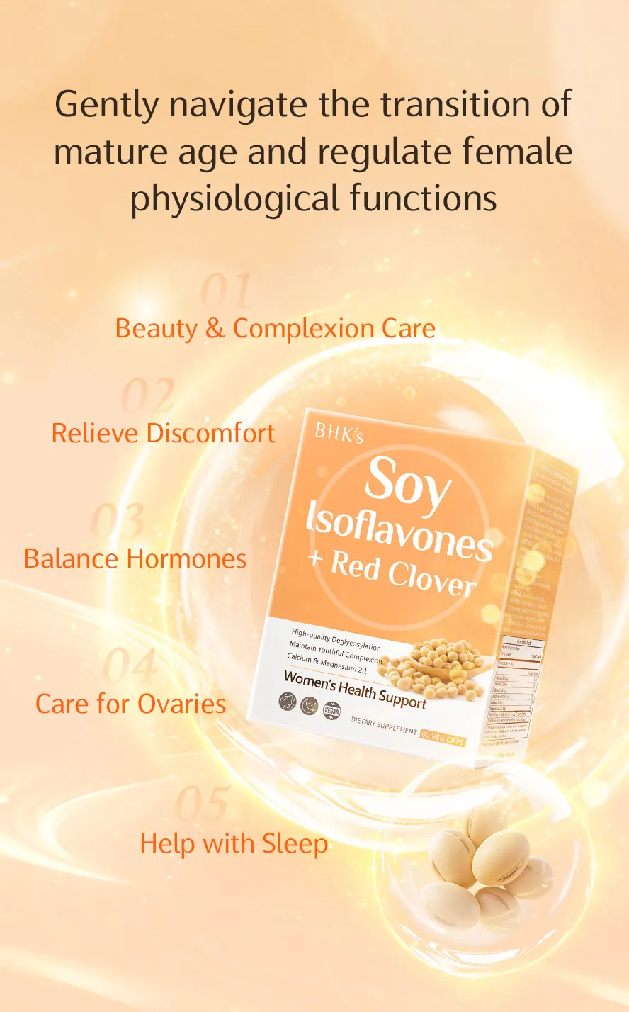 Supplementing with BHK's Soy Isoflavones offers numerous benefits to help you navigate menopause with ease.
