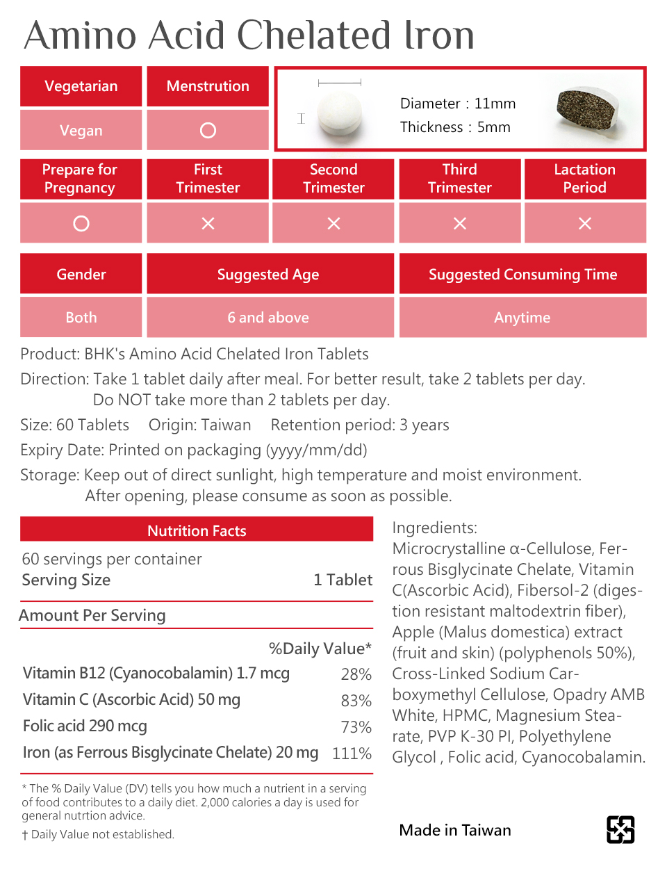 BHK's ferrochel is safety inspection, No side effects, natural ingredients.