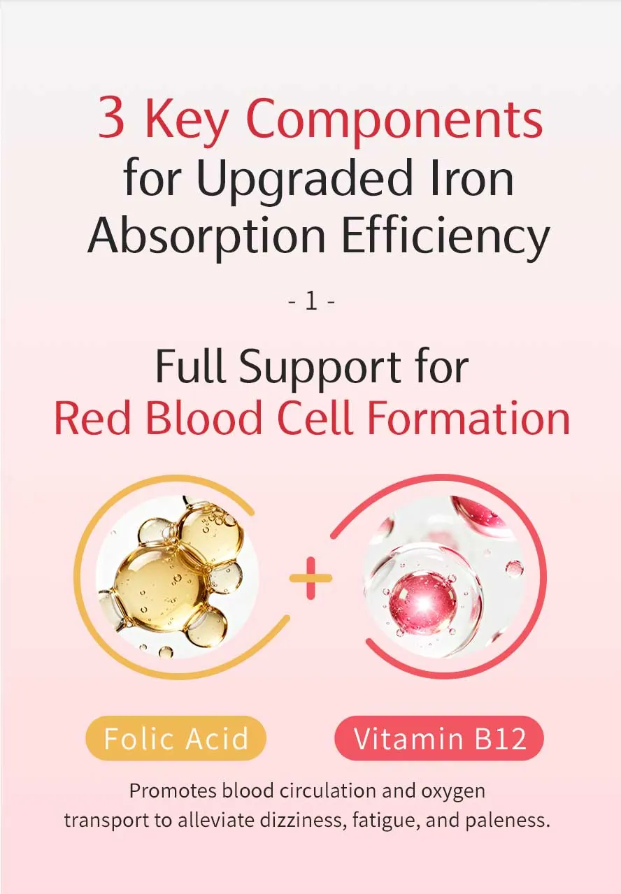 Enhanced with Folic Acid & Vitamin B12 to aid red blood cell formation and relieve cold hands/feet, paleness, and fatigue.