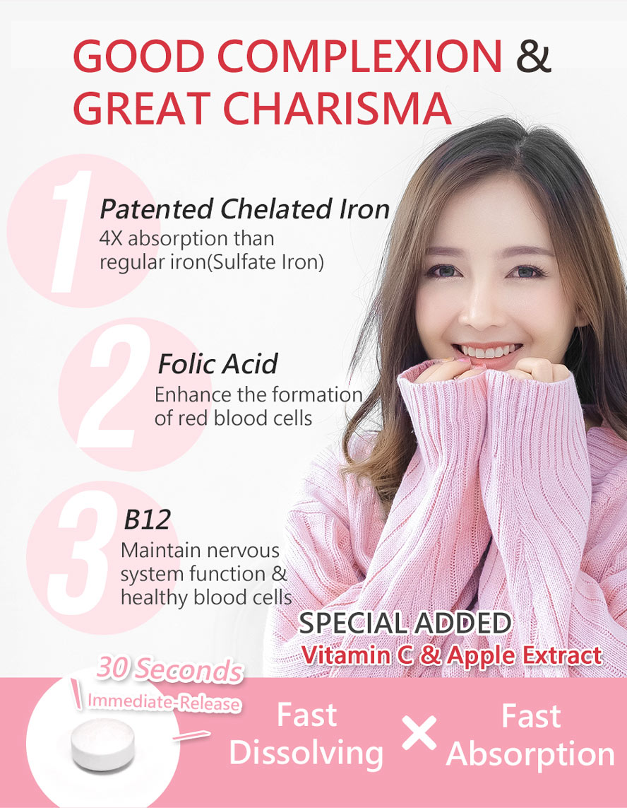 BHK's Chelated Iron provides an instant iron supply with chelated iron, folic acid, and vitamin B12, supporting healthy red blood cell production.