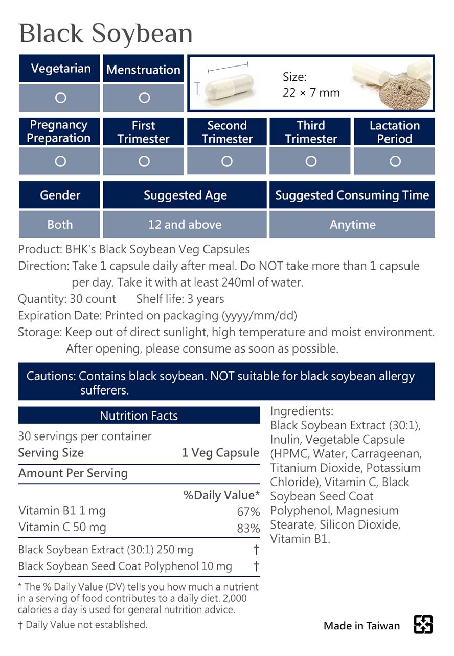 BHK-Blacksoybeans capsule is safety inspection, No side effects, natural ingredients.