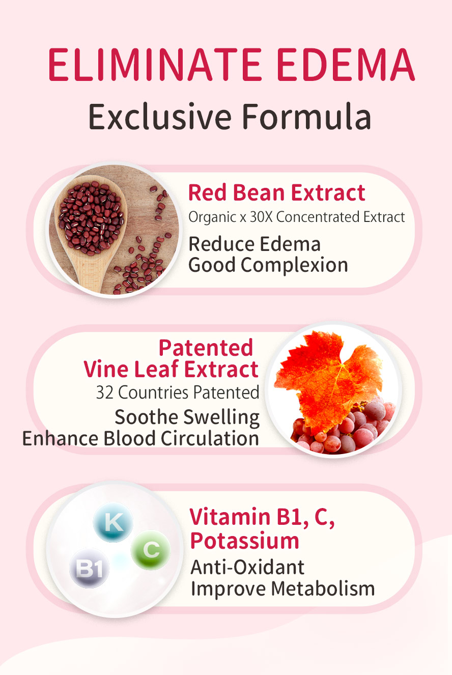 BHK's Red Bean has highly concentrated red bean, vine leaf and vitamin B1, C, and potassium which can soothe swelling and maintain sodium balance