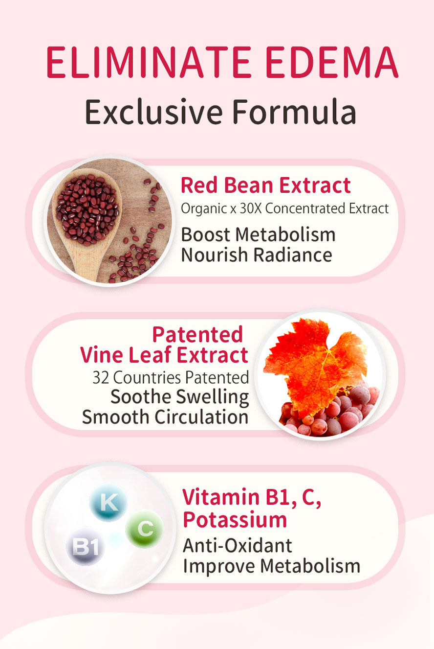 BHK's Red Bean has highly concentrated red bean, vine leaf and vitamin B1, C, and potassium which can soothe swelling and maintain sodium balance