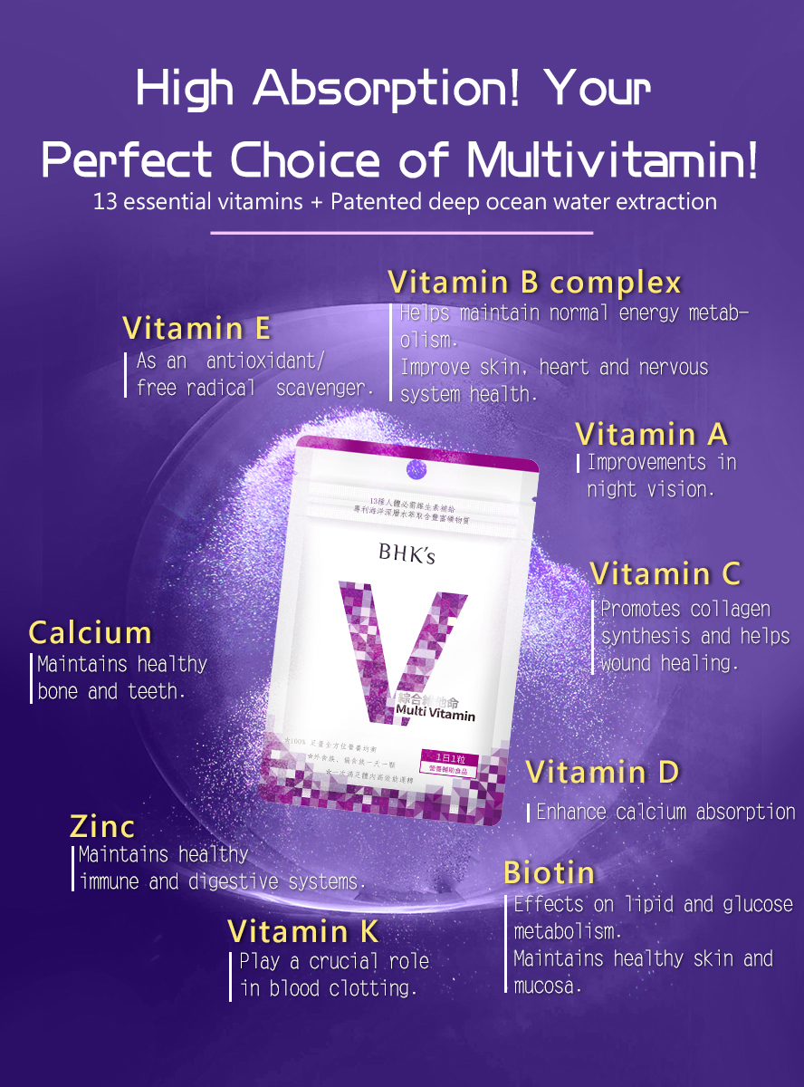 BHK's multi vitamins consists of 13 types of vitamins and deep ocean minerals for body needs