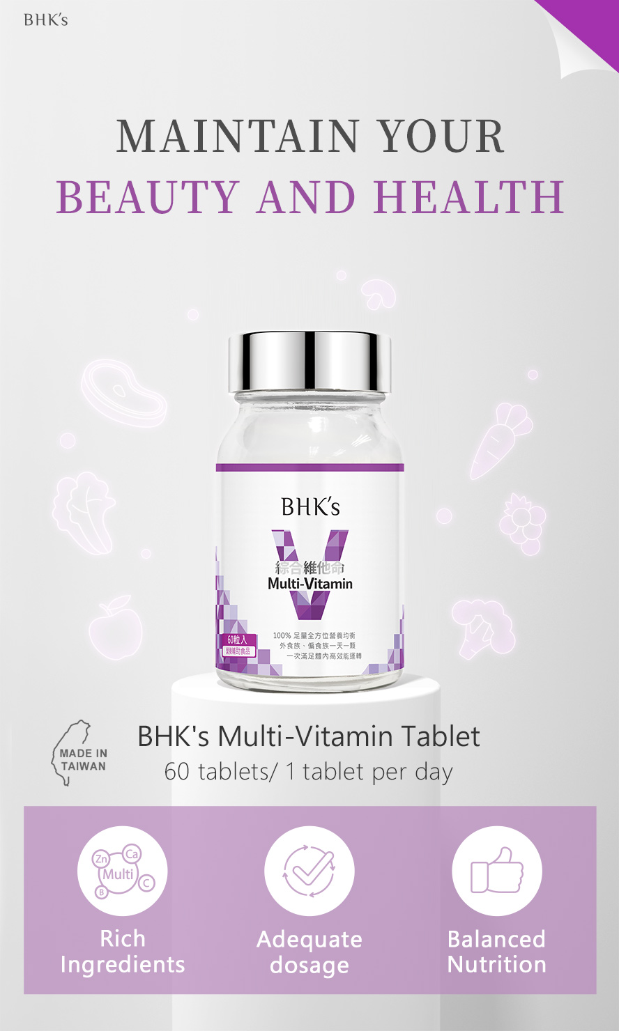 BHK's multi vitamins promotes beauty and health for your body