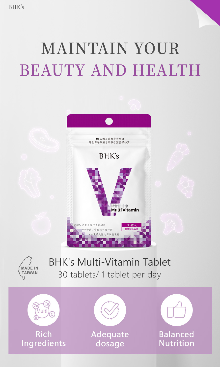 BHK's multi vitamins promotes beauty and health for your body
