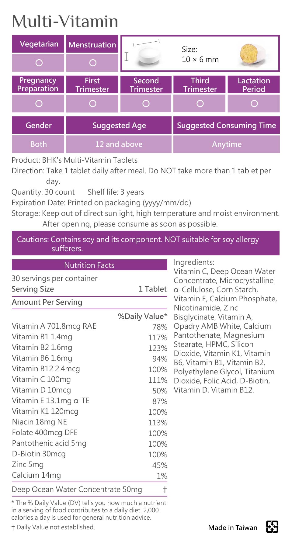 BHK's multi vitamins is safety inspection. No side effects, natural ingredients.