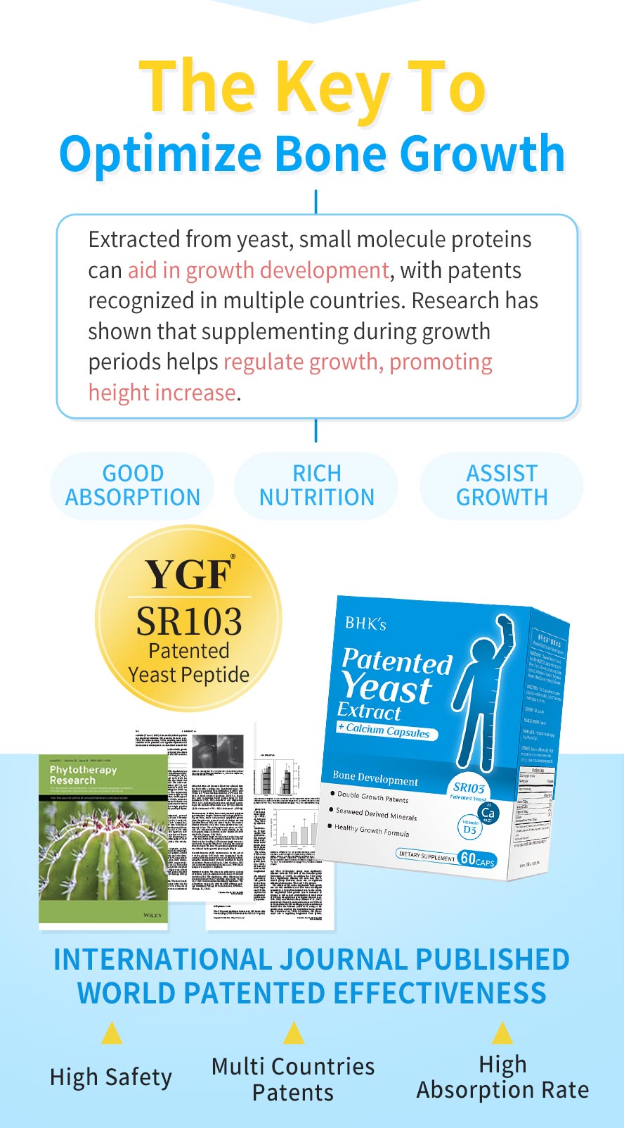 BHK's Patented Yeast Extract+Calcium Capsules help you have ideal height.
