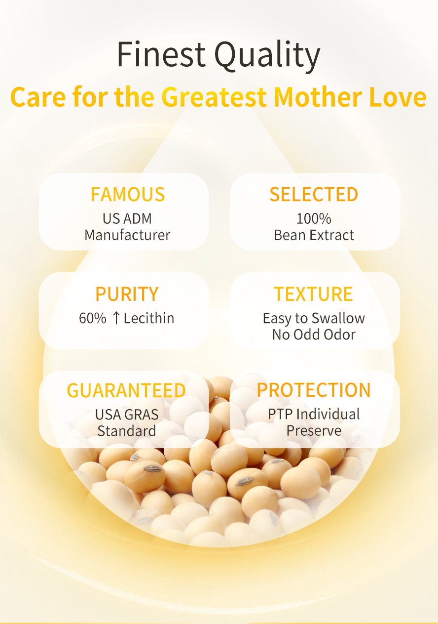 BHK MaMa Lecithin, carefully selected high quality Lecithin with easy to swallow shape, has passed US GRAS certification