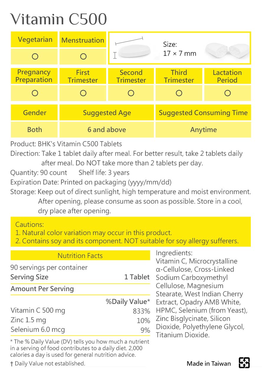 BHK Vit C is safety inspection, no side effect, natural ingredients.