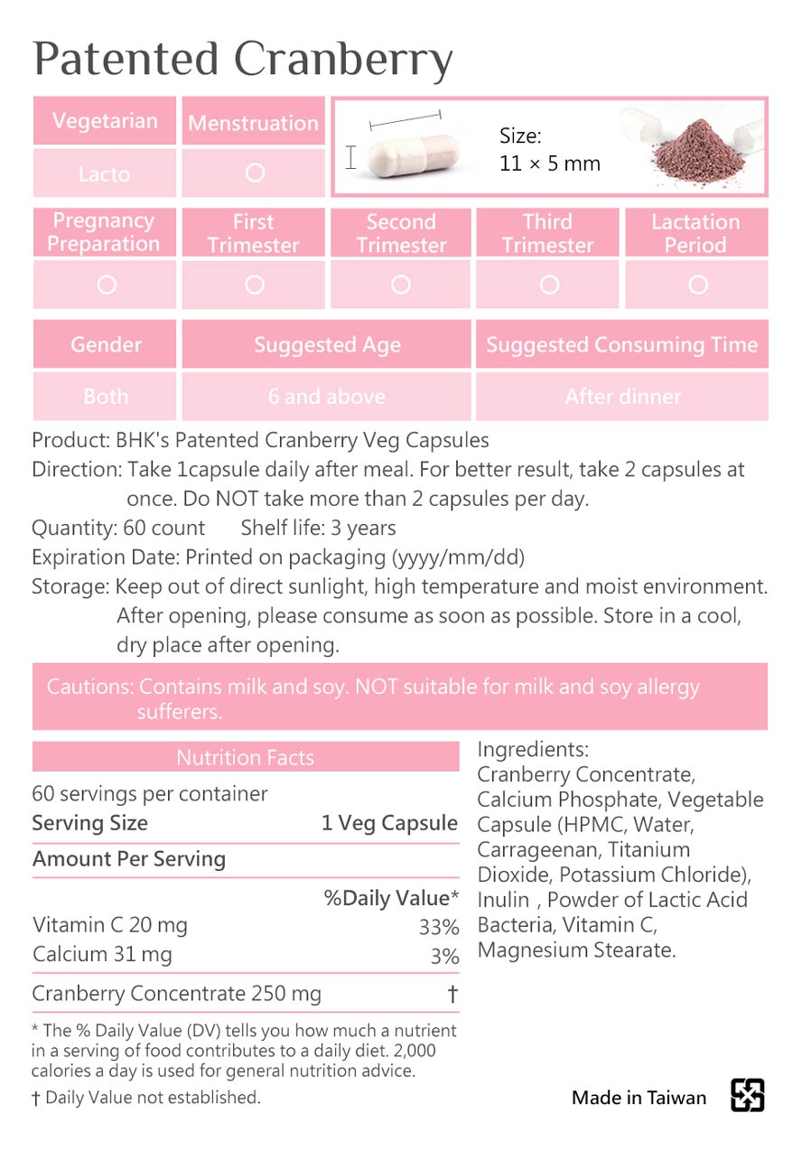BHK's cranberry  is safety inspection, no side effect, natural ingredients.