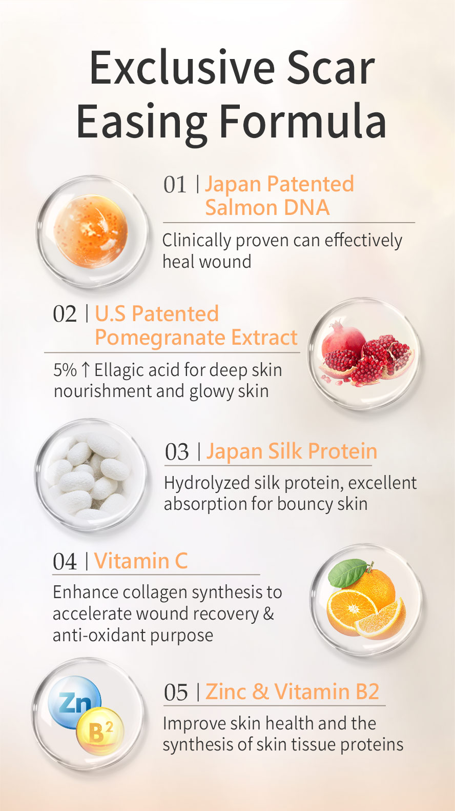 Japan Natural silk protein can delay the ageing of the skin and prevent melanin deposition.