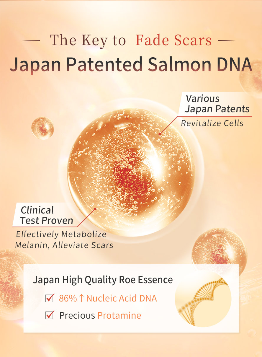 Salmon DNA has excellent repair ability, stimulates cell growth and reduce skin melanin.