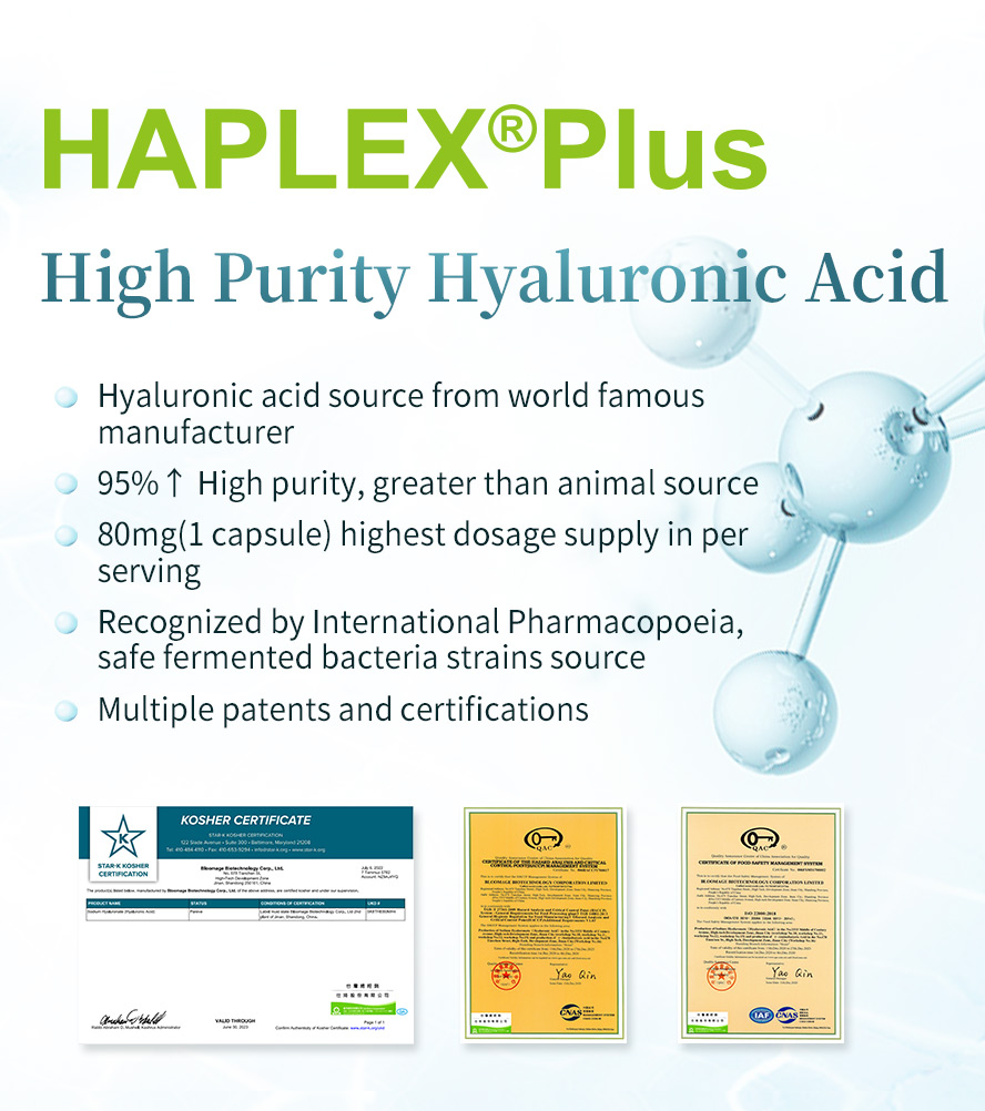 BHK's Hyaluronic Acid uses patented hyaluronic with high dosage supply.